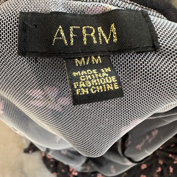 AFRM Black Floral Off the Shoulder Mesh Top MEDIUM Ruched Sheer Bodycon Pink $68 - Picture 12 of 12